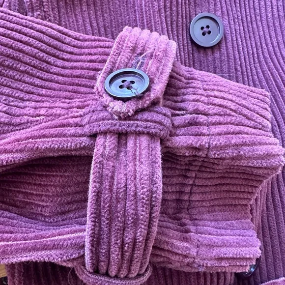 Vintage Wide Whale Corduroy Belted Trench Coat in Soft Raspberry • EUC• Size M - Picture 8 of 16